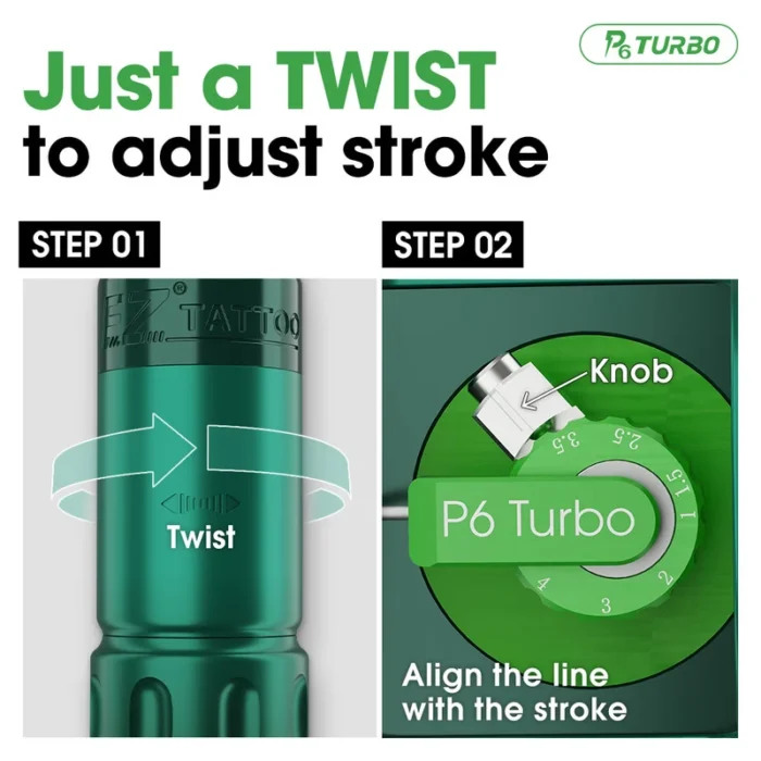 P6 Turbo Adjustable Stroke Wireless Tattoo Machine
